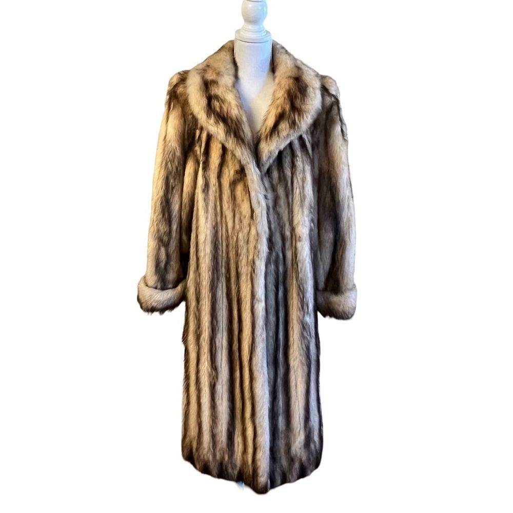 Natural Full Skin Fitch Fur Coat Size M Genuine Fur Womens by Smith Furriers - Picture 6 of 11